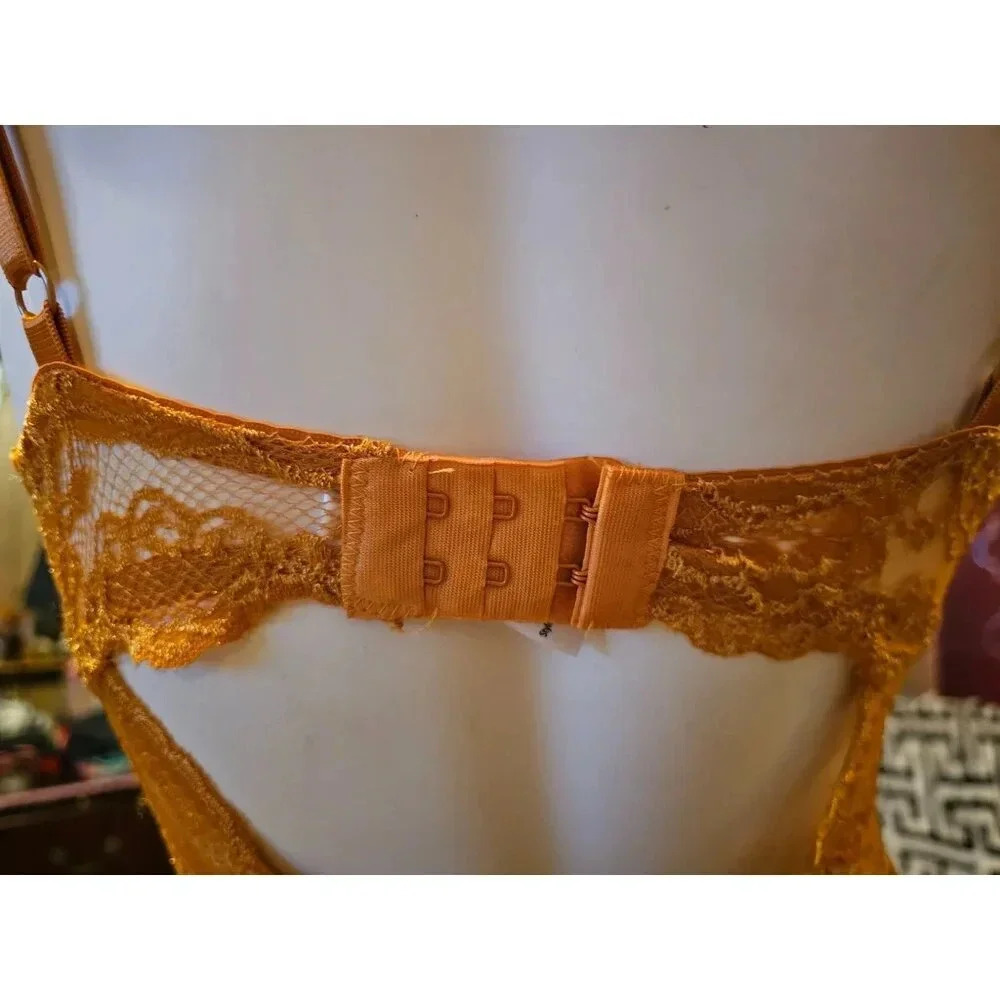 NWT French Affair Push Up Bra Bodysuit Gold Lined with Black Lingerie Size Small - Picture 5 of 9